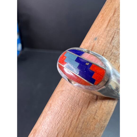 Vintage dead stock 925 Sterling Silver Southwest Mosaic Inlay Ring Size 7 - Picture 3 of 15